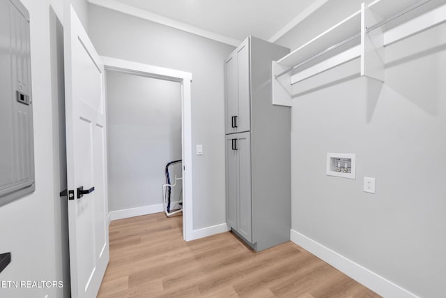 laundry room with washer hookup and light hardwood / wood-style floors