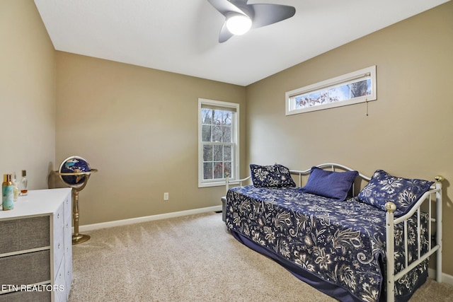 bedroom featuring ceiling fan and carpet floors