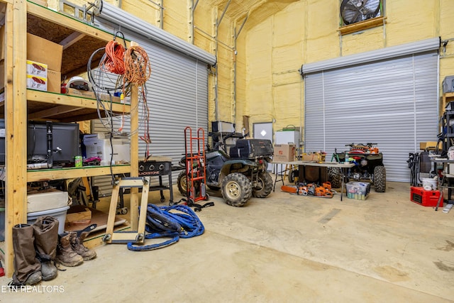 garage featuring a workshop area