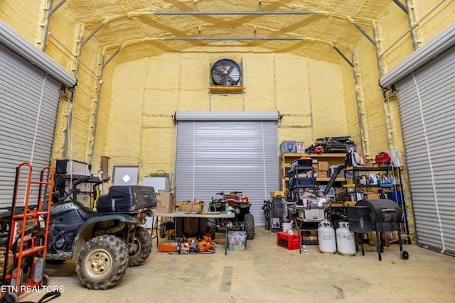 garage featuring a workshop area