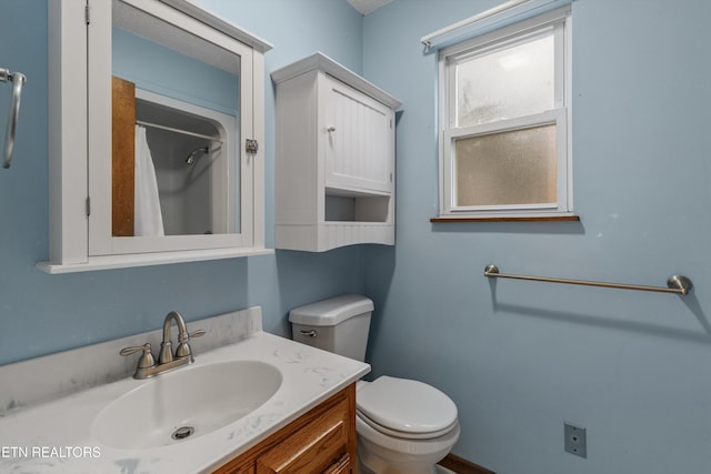 3865 Ballplay Rd, Tellico Plains, TN 37385 - bathroom featuring vanity, curtained shower, and toilet