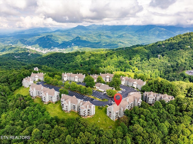 drone / aerial view with a mountain view