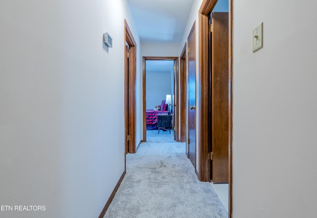 hallway featuring light carpet