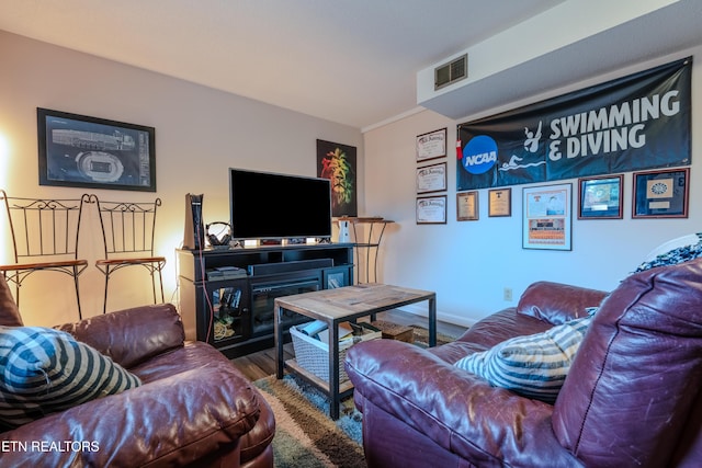 living room with hardwood / wood-style floors