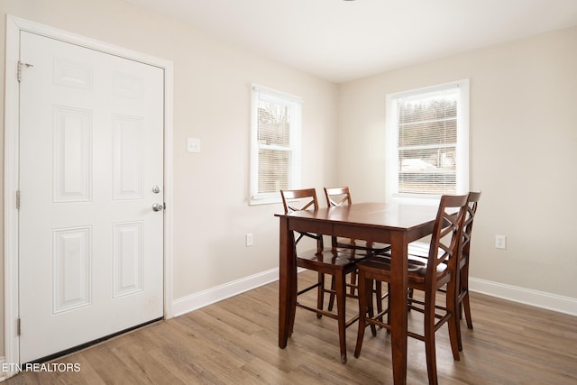 dining space with hardwood / wood-style floors