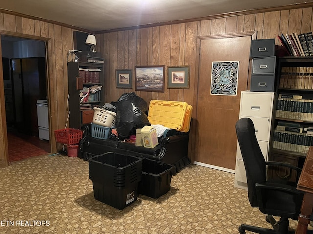 office featuring wooden walls