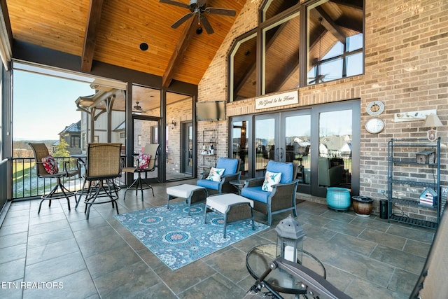 view of patio / terrace featuring french doors and ceiling fan