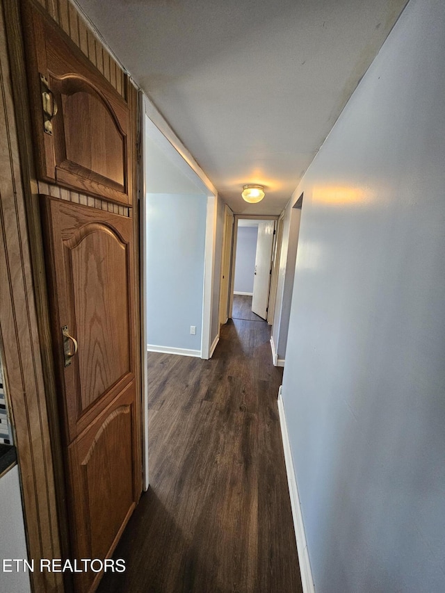 hallway with dark hardwood / wood-style floors