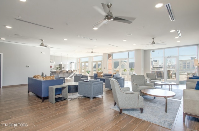 living room with expansive windows