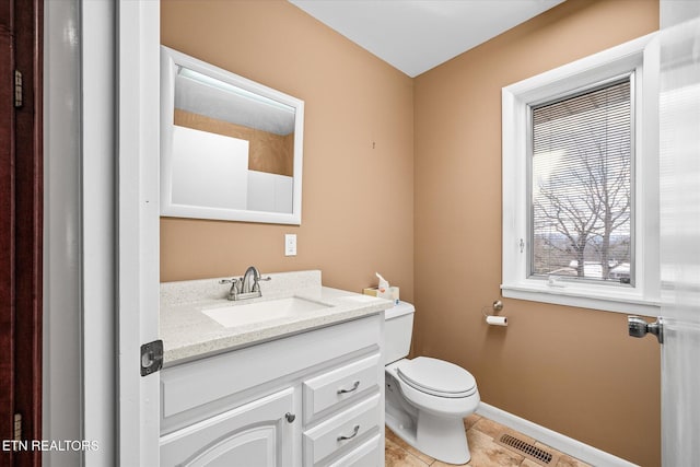 bathroom featuring toilet, tile patterned floors, and vanity