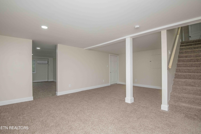 basement featuring carpet flooring