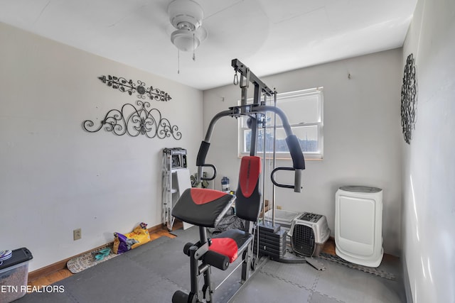 exercise area with ceiling fan