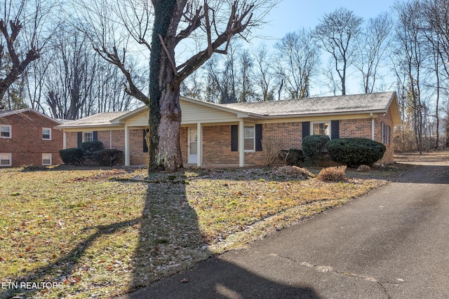 single story home featuring a front lawn