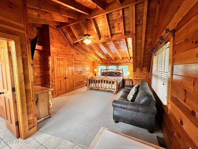 1726 Summit View Way, Pigeon Forge, TN 37862 - tiled bedroom with wood walls and wood ceiling