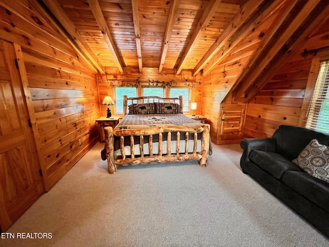 1726 Summit View Way, Pigeon Forge, TN 37862 - bedroom with multiple windows, wooden walls, wooden ceiling, and carpet floors