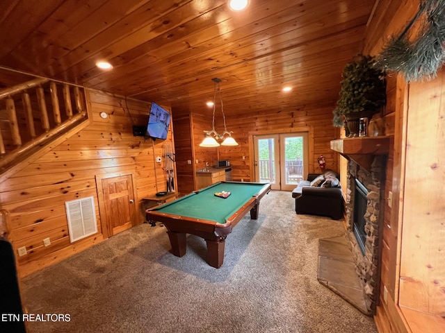 1726 Summit View Way, Pigeon Forge, TN 37862 - recreation room featuring wooden ceiling, billiards, carpet, wooden walls, and recessed lighting