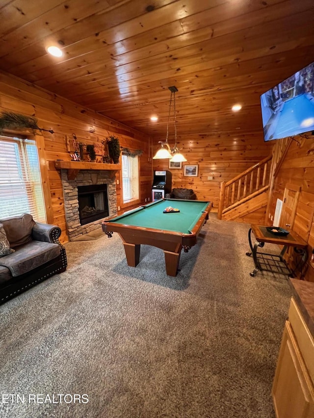 1726 Summit View Way, Pigeon Forge, TN 37862 - playroom with wood ceiling, wooden walls, healthy amount of natural light, carpet floors, and recessed lighting