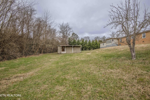 view of yard with an outdoor structure