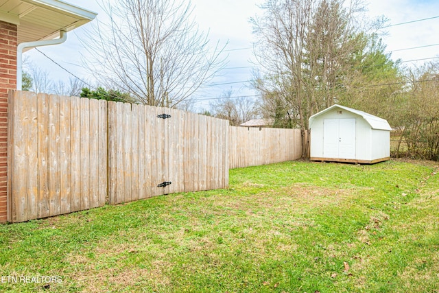 view of yard with a storage shed