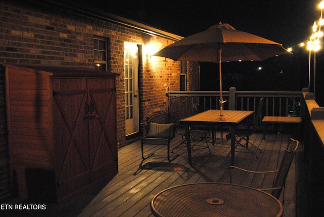 view of deck at night