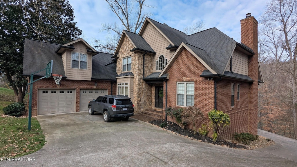 front facade with a garage