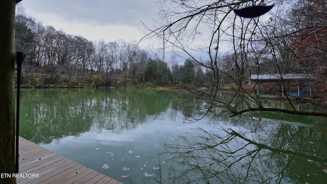 view of dock featuring a water view