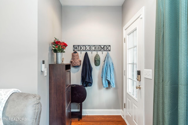 entryway with hardwood / wood-style flooring