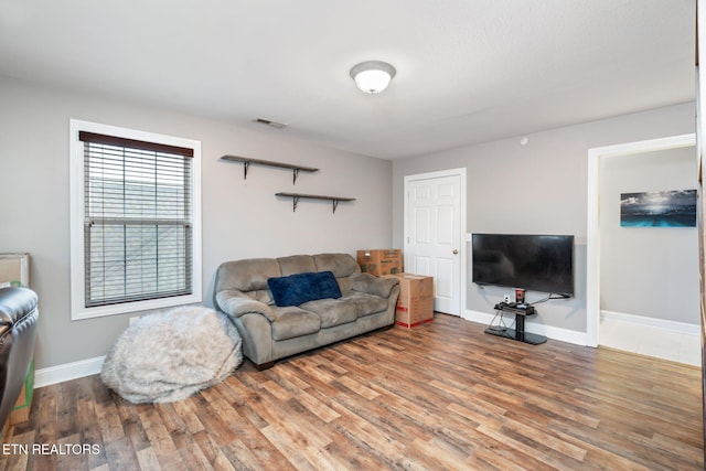 living room with hardwood / wood-style floors