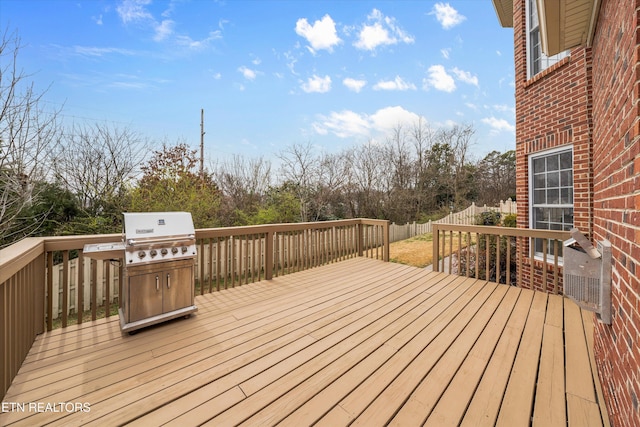 wooden deck featuring a fenced backyard