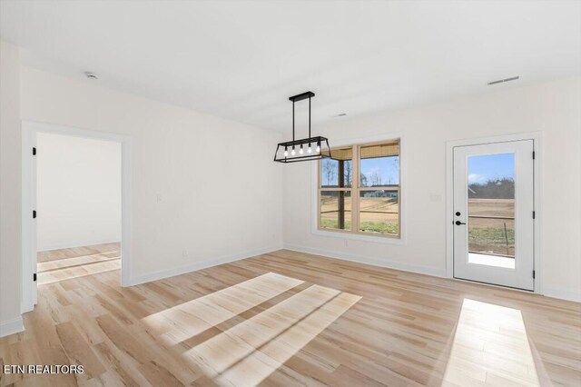 unfurnished dining area with light hardwood / wood-style flooring