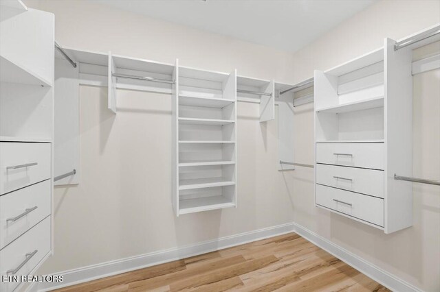 spacious closet with light hardwood / wood-style floors