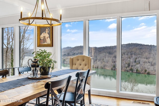 sunroom / solarium featuring a water view and a wealth of natural light