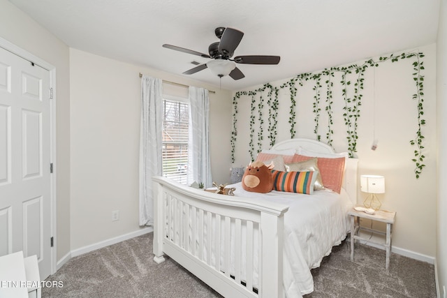 bedroom featuring carpet flooring and ceiling fan