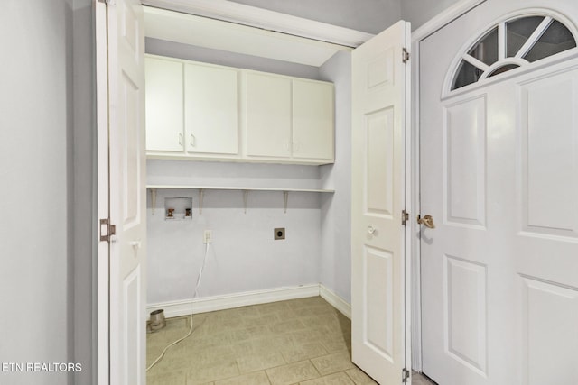 clothes washing area featuring washer hookup, cabinets, and hookup for an electric dryer