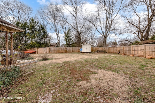 view of yard featuring a shed