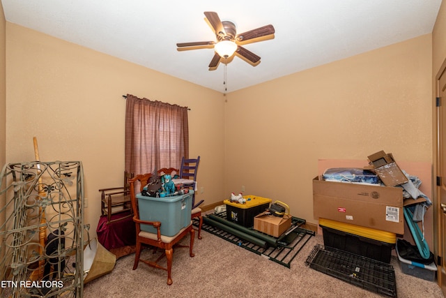 miscellaneous room featuring carpet and ceiling fan