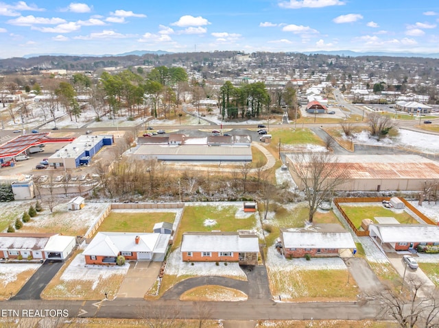 birds eye view of property with a mountain view