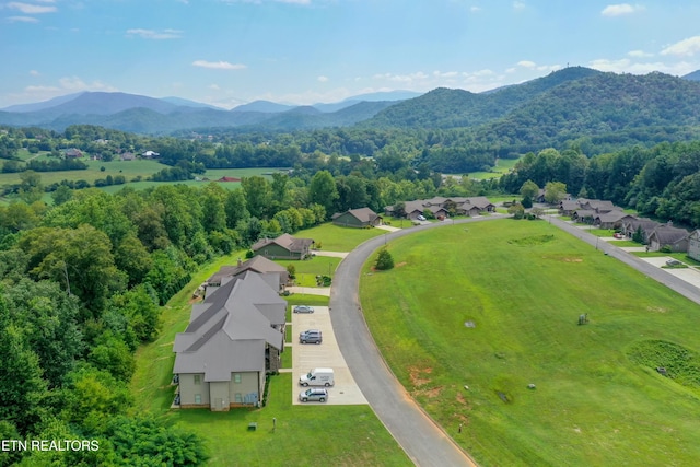 drone / aerial view with a mountain view