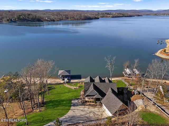 aerial view with a water view