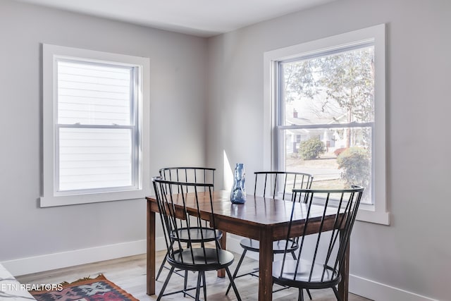 dining space featuring light wood-type flooring