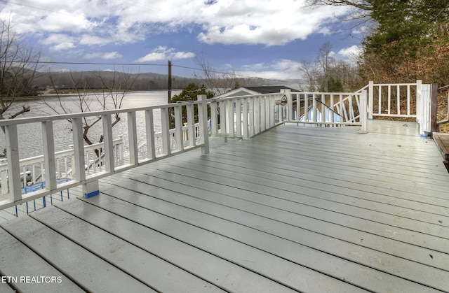 wooden terrace with a water view