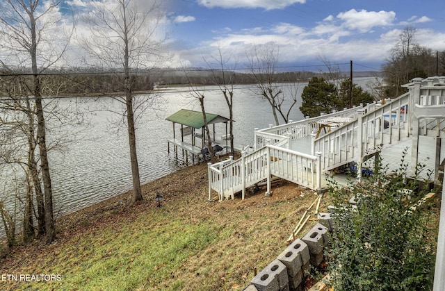 view of dock featuring a water view