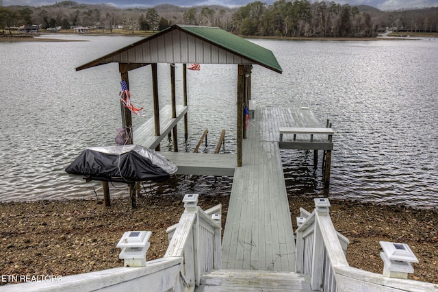 dock area featuring a water view