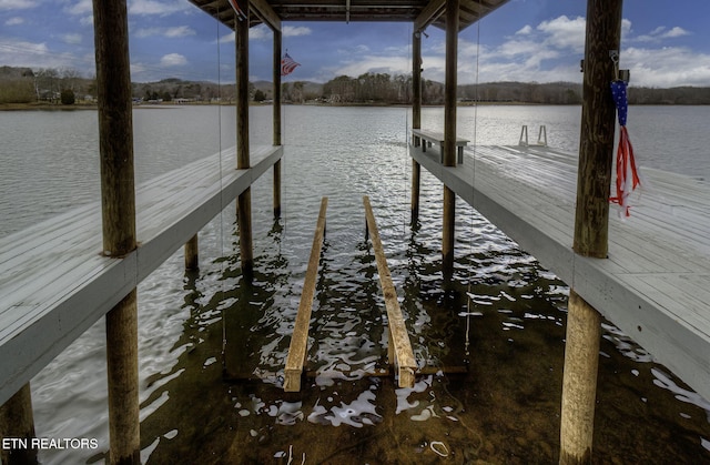 view of dock featuring a water view