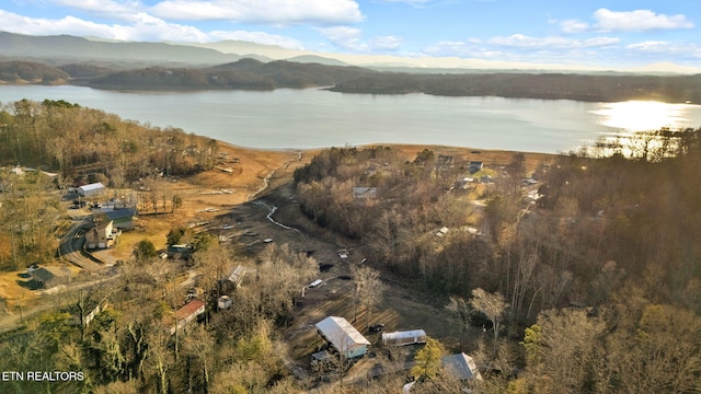 aerial view with a water and mountain view