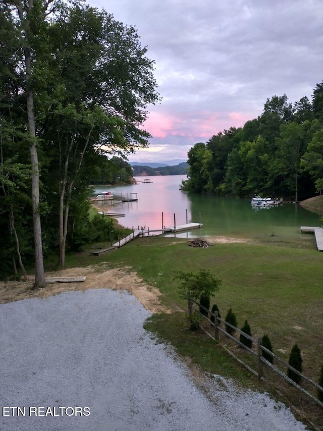 property view of water with a boat dock