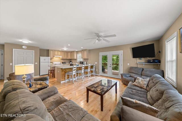 1429 Sunbeam Ln, Dandridge, TN 37725 - living room with a ceiling fan, light wood-type flooring, french doors, and recessed lighting