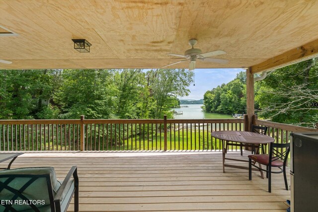 1429 Sunbeam Ln, Dandridge, TN 37725 - wooden terrace featuring a water view and ceiling fan