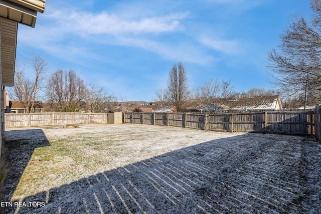 view of yard with a storage unit