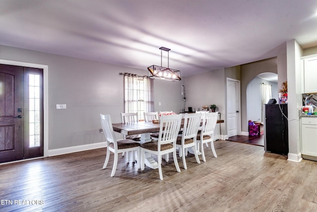 dining space with a healthy amount of sunlight and light wood-type flooring